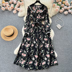 Vintage Doll Collar Floral Chiffon Dress