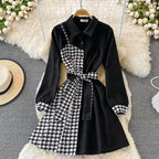 Tweed Panel Plaid Fake Two Piece Dress