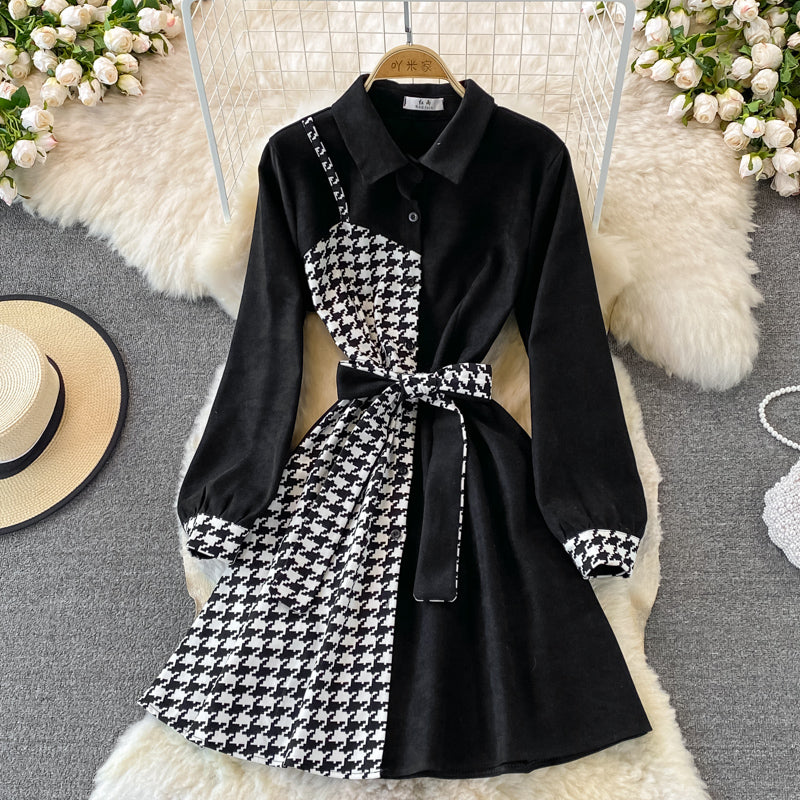 Tweed Panel Plaid Fake Two Piece Dress