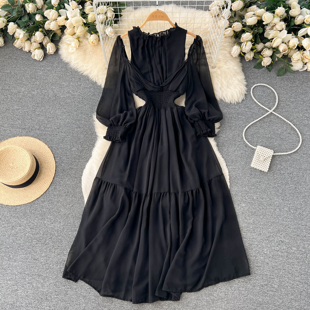 Vintage Ruffle-trimmed Pleated Dress