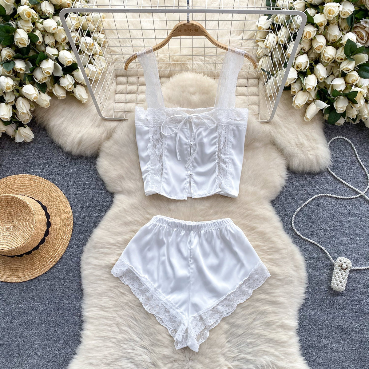 High-end Lace Camisole&Shorts Lingerie 2Pcs