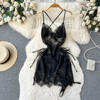 Lace See-through Crossover Halter Dress
