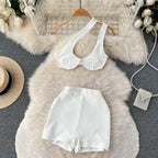 One-shoulder Camisole&Wide-leg Shorts 2Pcs