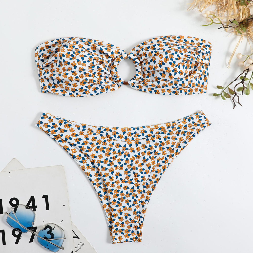 Halterless Multi-coloured Printed Bikini