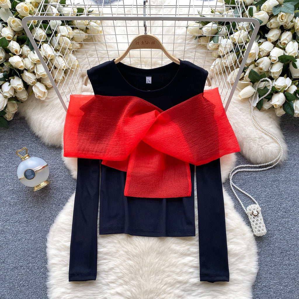 Colorful Lace Bow-tie Bottoming Sweater