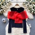 Colorful Lace Bow-tie Bottoming Sweater