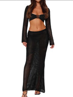 Backless Top&Half-body Skirt Knitted 2Pcs