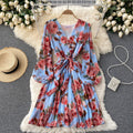 V-neck Waistband Ruffle Dress