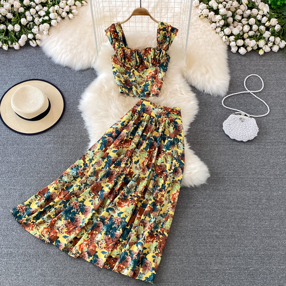 Floral Skirt Two-Piece Short Jacket