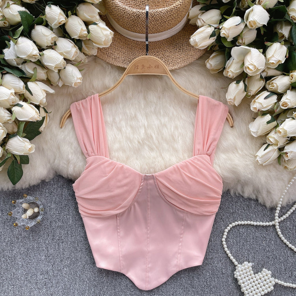 Mesh Patchwork Satin Padded Camisole