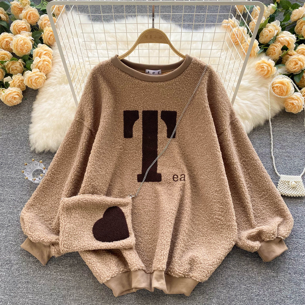 Lamb Velvet Round Neck Sweater without Bag