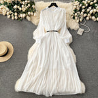 Bow-tie Pleated Chiffon Maxi Dress