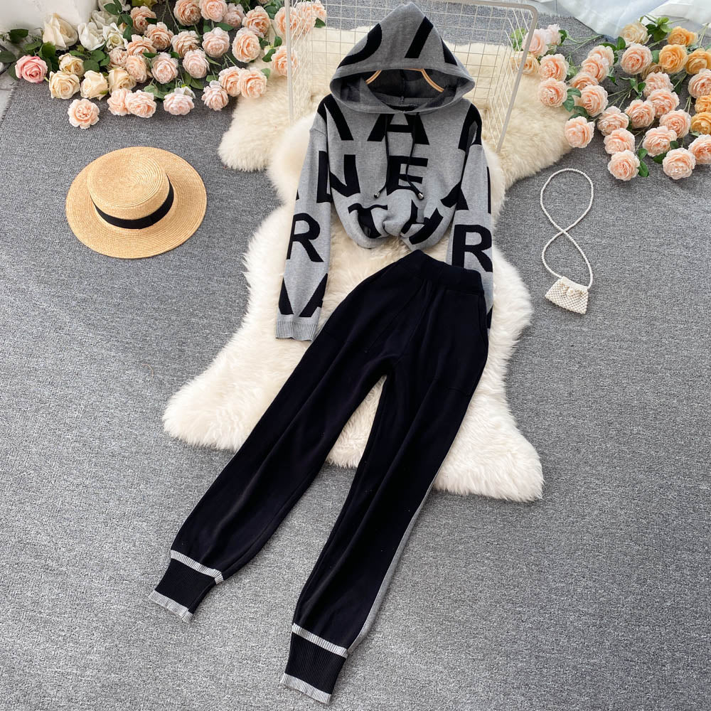 Letter Sweatshirt High Waist Pants Two-piece Set