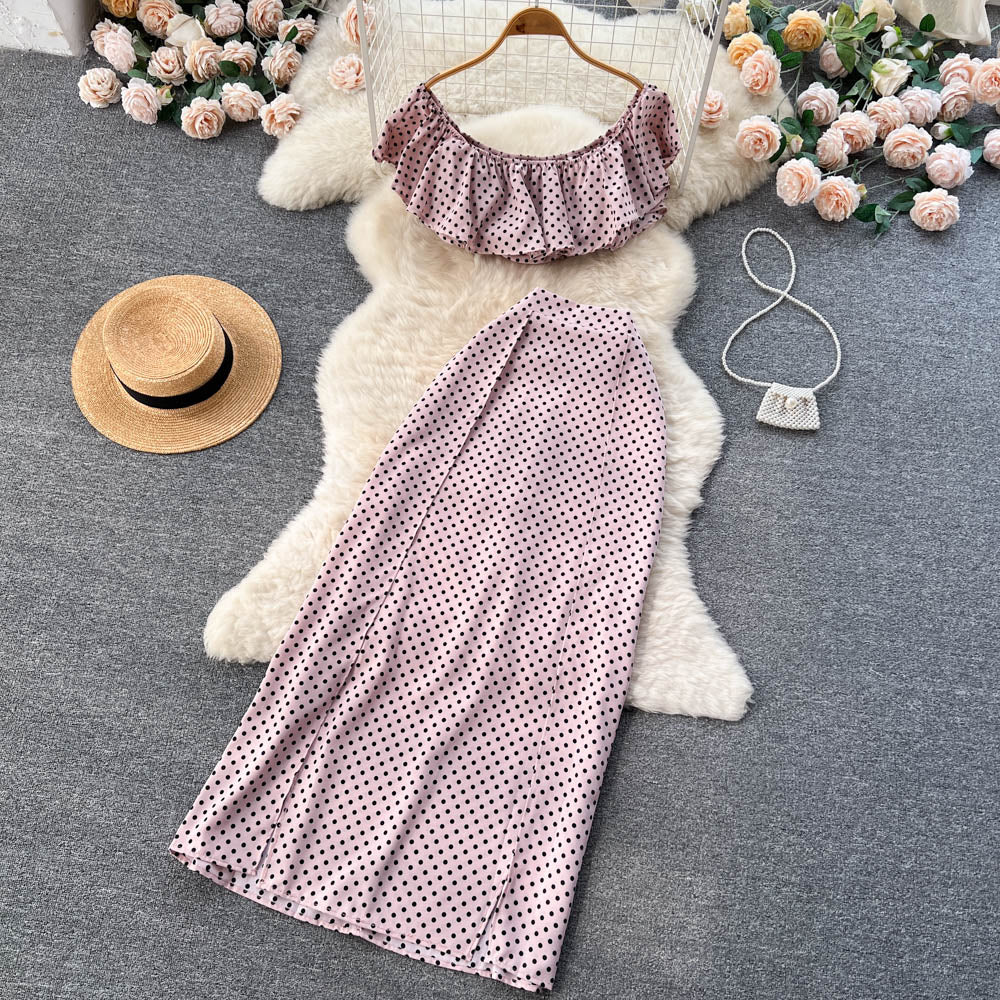 Polka Dot Print Top&Skirt 2Pcs Set