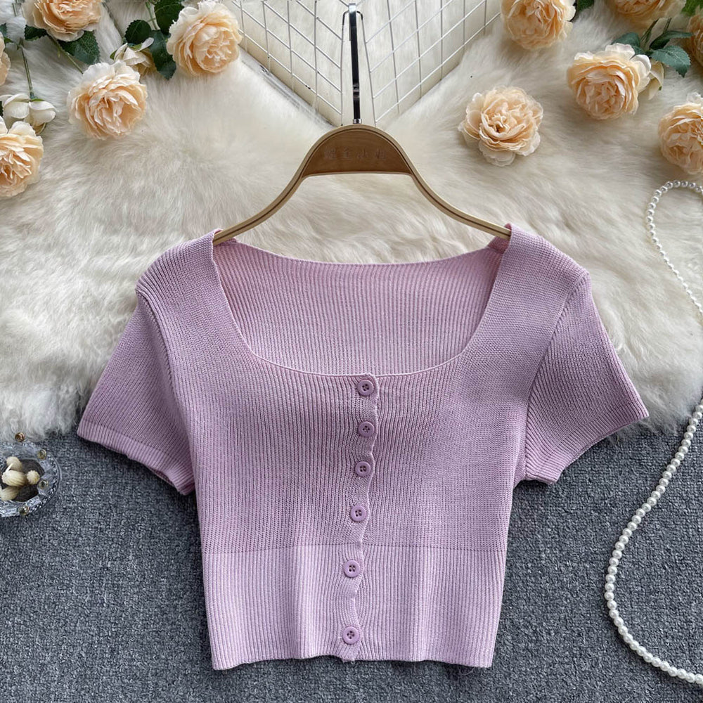 Short Sleeve Solid Colour Stretch T-shirt