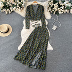 V-neck Top&Split Skirt Floral 2Pcs
