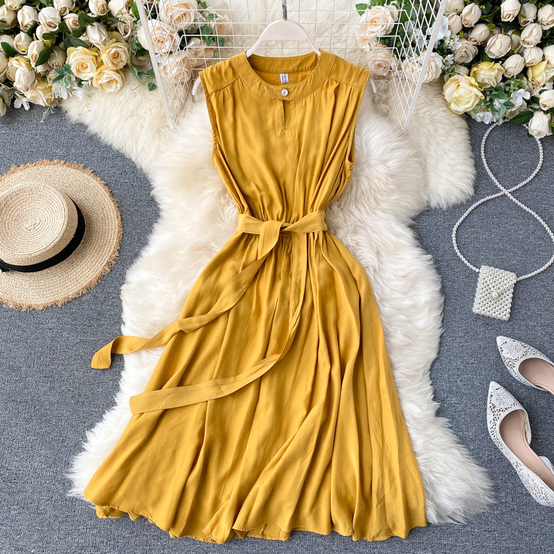 Hollow Crew Neck Sleeveless Tank Dress