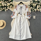 Bohemia Lace-up Embroidered Floral Dress