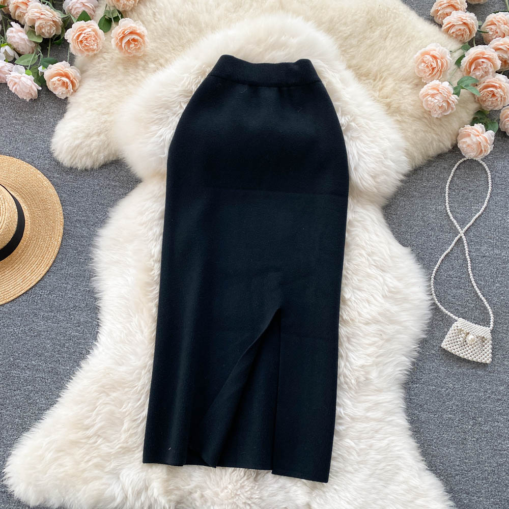 Solid Color Stretchy Knitted Skirt