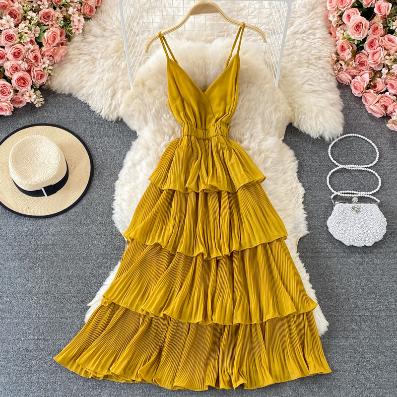 Multicolor Sling Pleated Dress