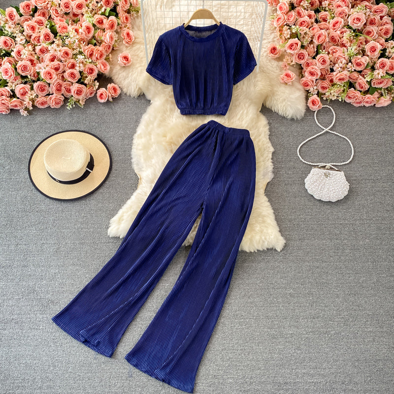 Pleated Wide-leg Pants + Waist Coat Two-piece Suit