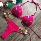 Stamping Patchwork Strappy Bikini