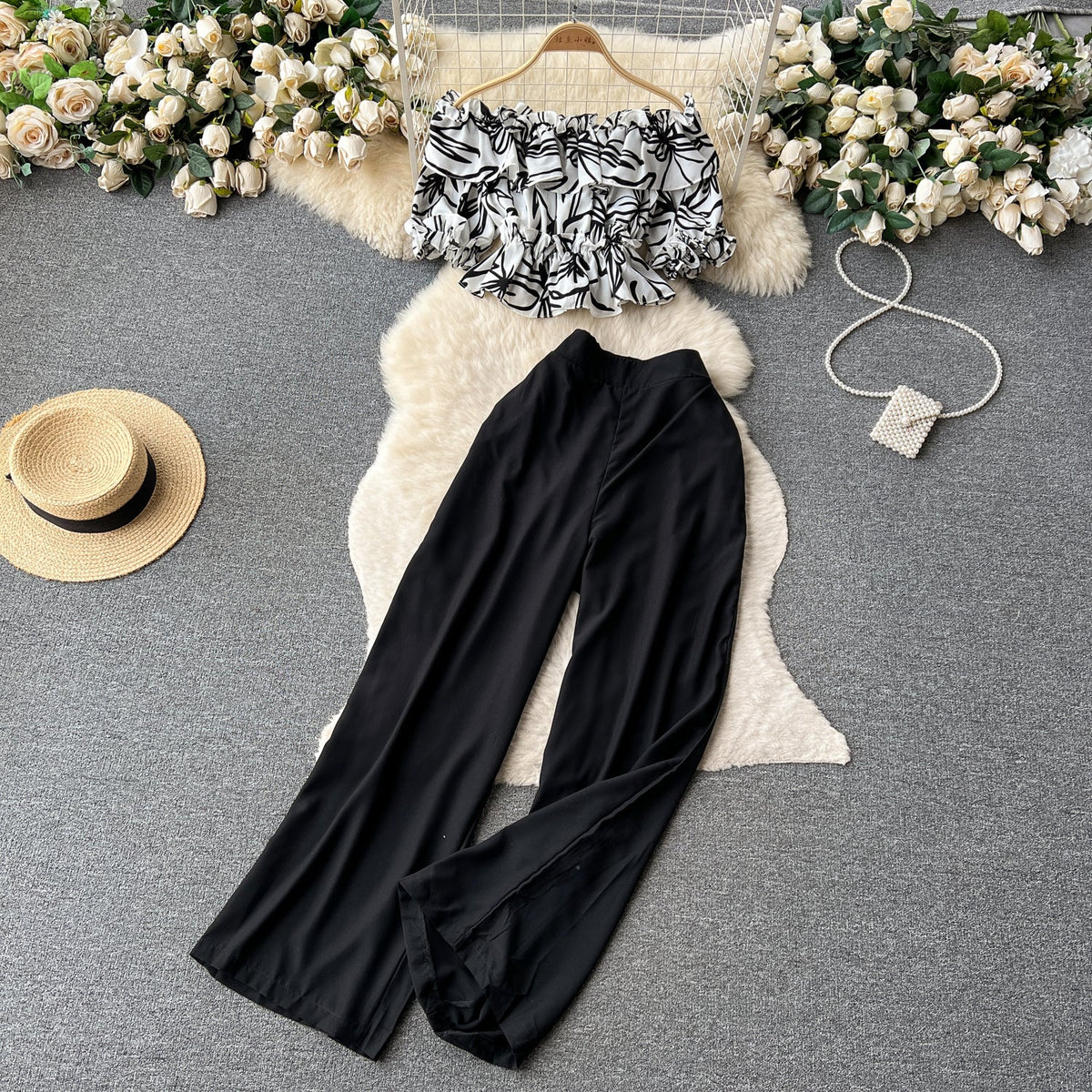 Ruffled Top&Long Trousers Floral 2Pcs