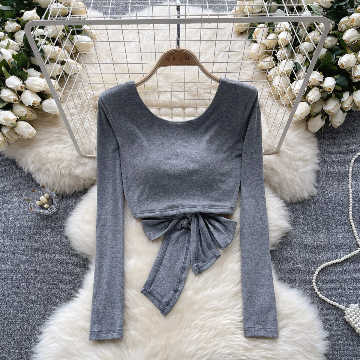 Chic U-neck Backless Lace-up Top
