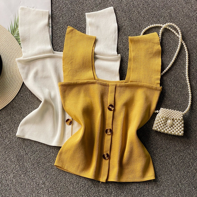 Thin Sleeveless Knit Top With Wide Straps