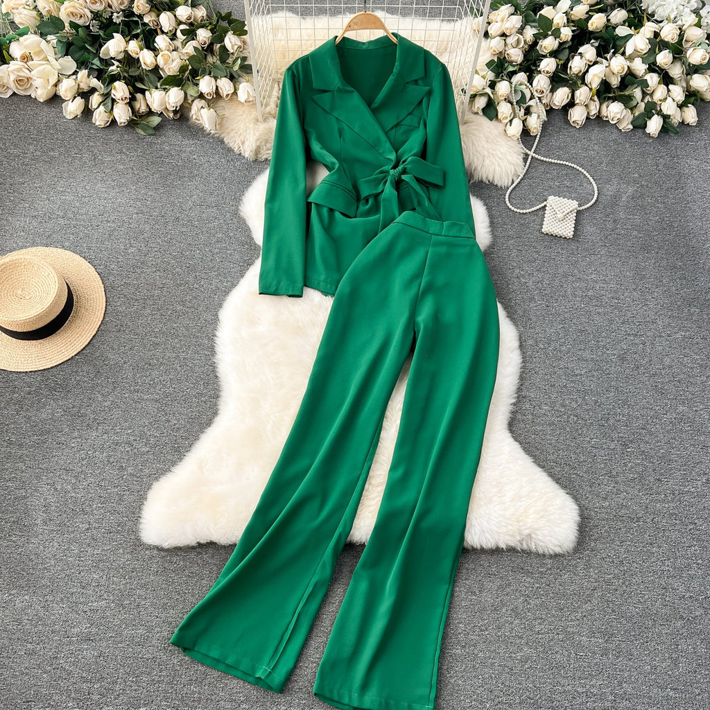 Blazer&Trousers Solid Color 2Pcs