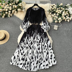 Floral Printed High-waist Pleated Dress