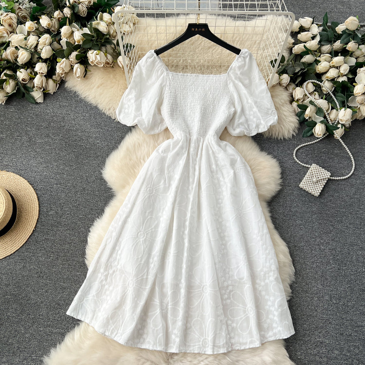 Bohemia Flared Sleeve Stretchy Embroidered Dress