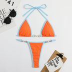 Pit-striped Fabric Color Blocking Bikini