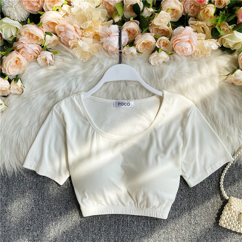 Solid Color T-shirt With Waistband And Chest Pad