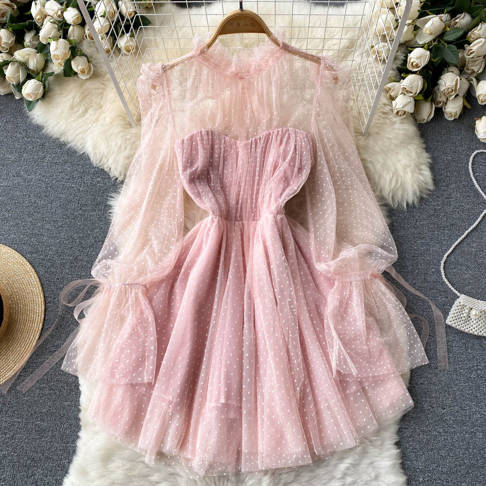 Mesh Polka Dot A-Line Waist Puff Skirt