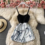 Patchwork Plaid Fake Two-Piece Sling Jumpsuit
