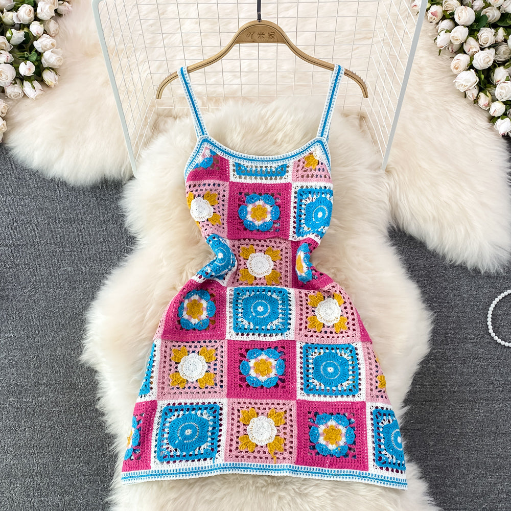 Backless Colourful Crocheted Slip Dress