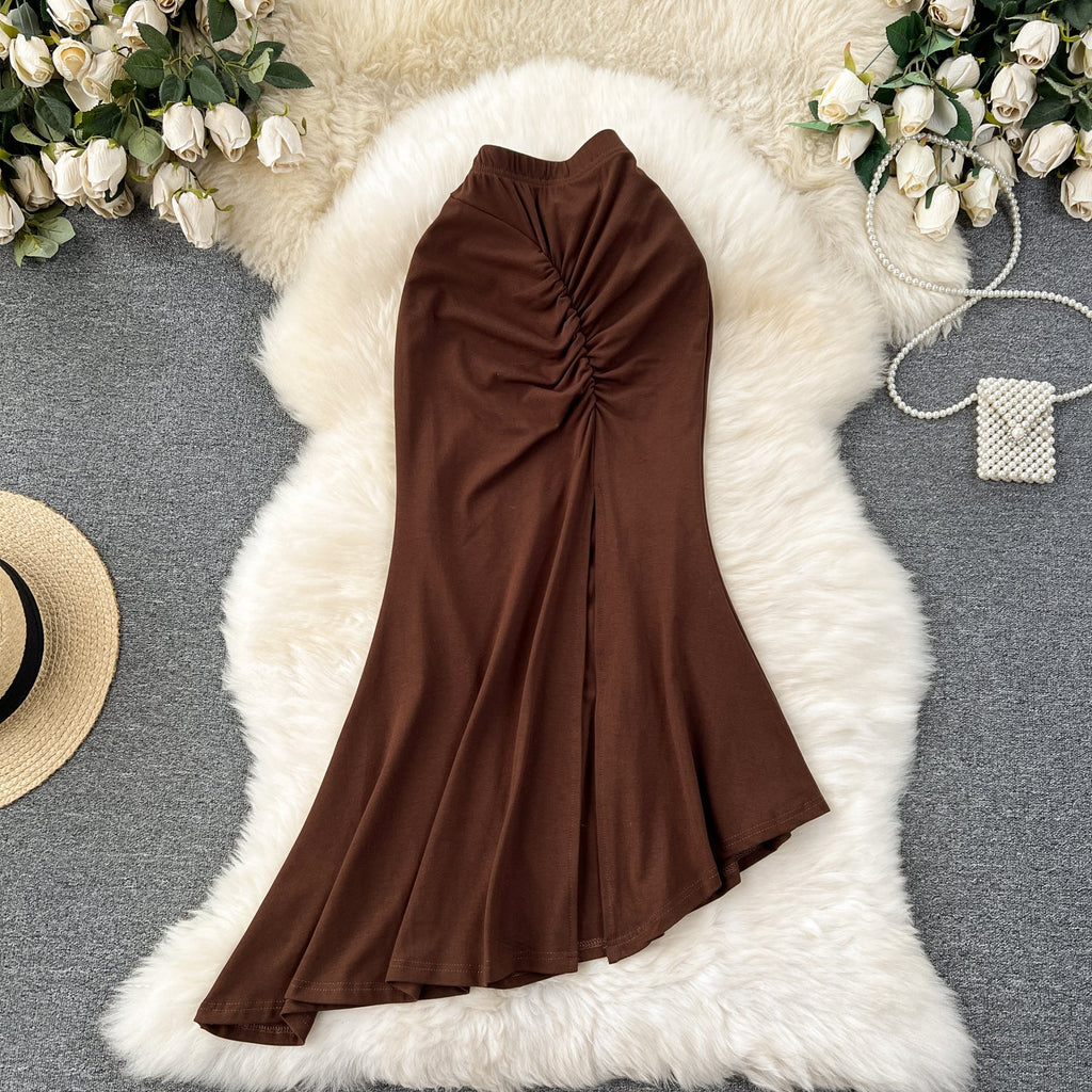 Solid Color Hip-wrapping Fishtail Skirt