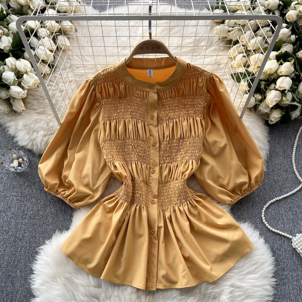 Niche Puffy Sleeve Pleated Shirt