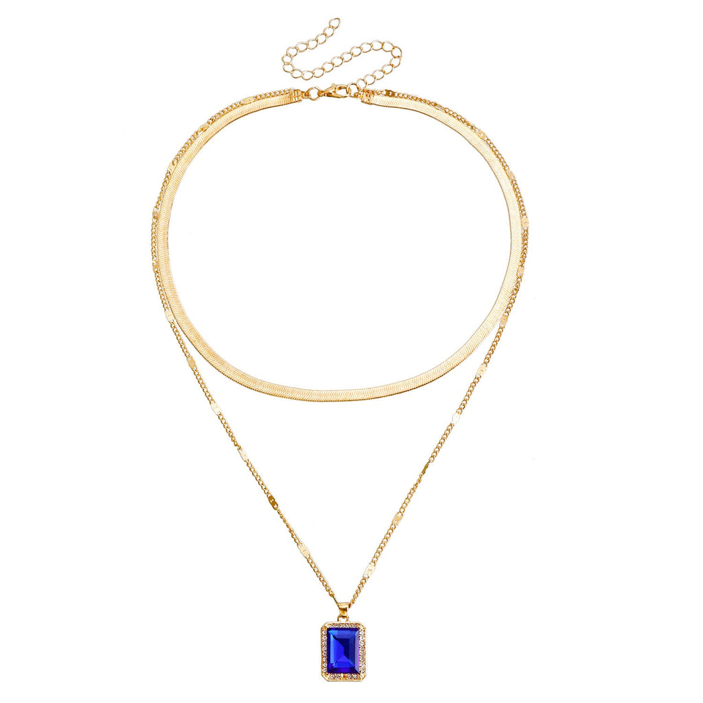 Imitation Gemstone Pendant Double-layer Necklace