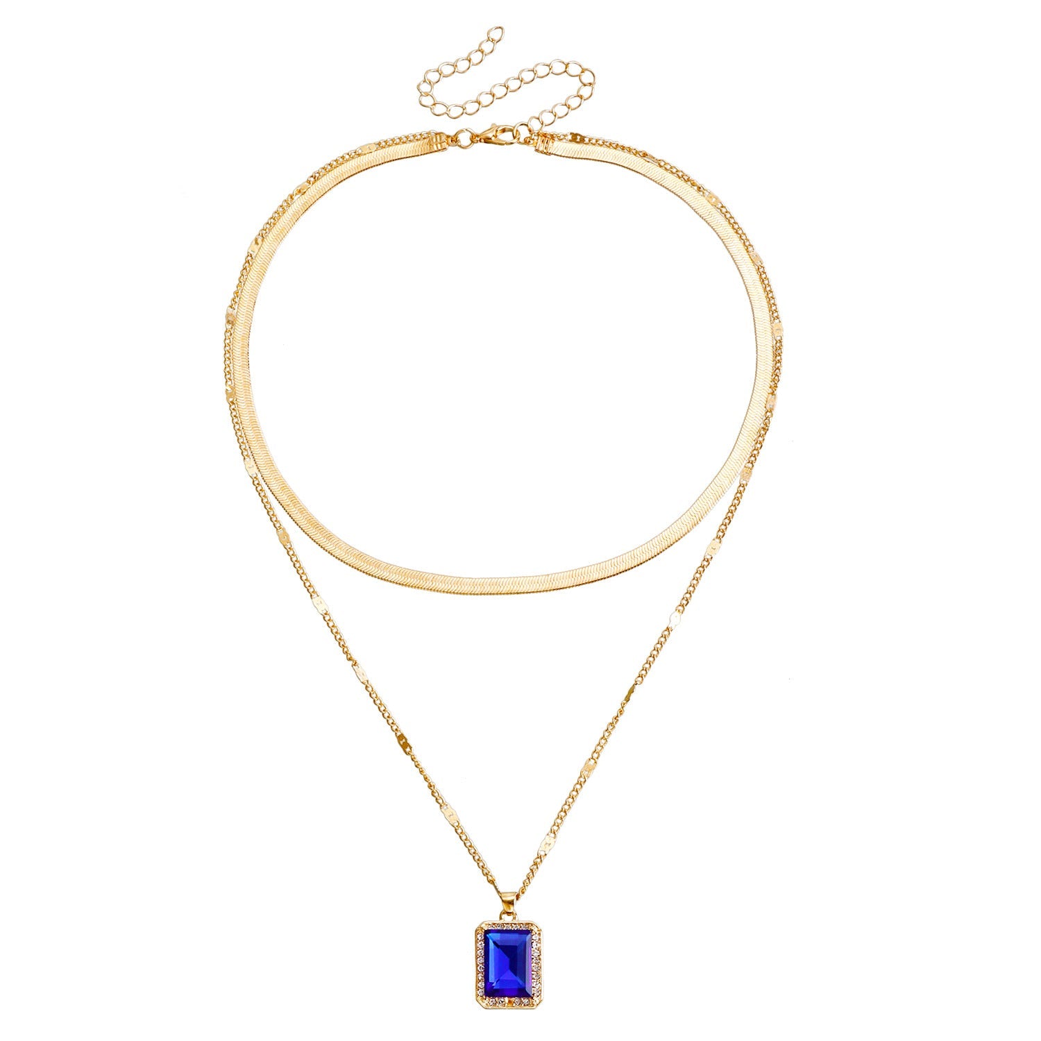 Imitation Gemstone Pendant Double-layer Necklace