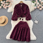Hollowed Shirt&Skirt Chic 2Pcs Set