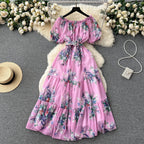 Off-shoulder Floral Chiffon Dress