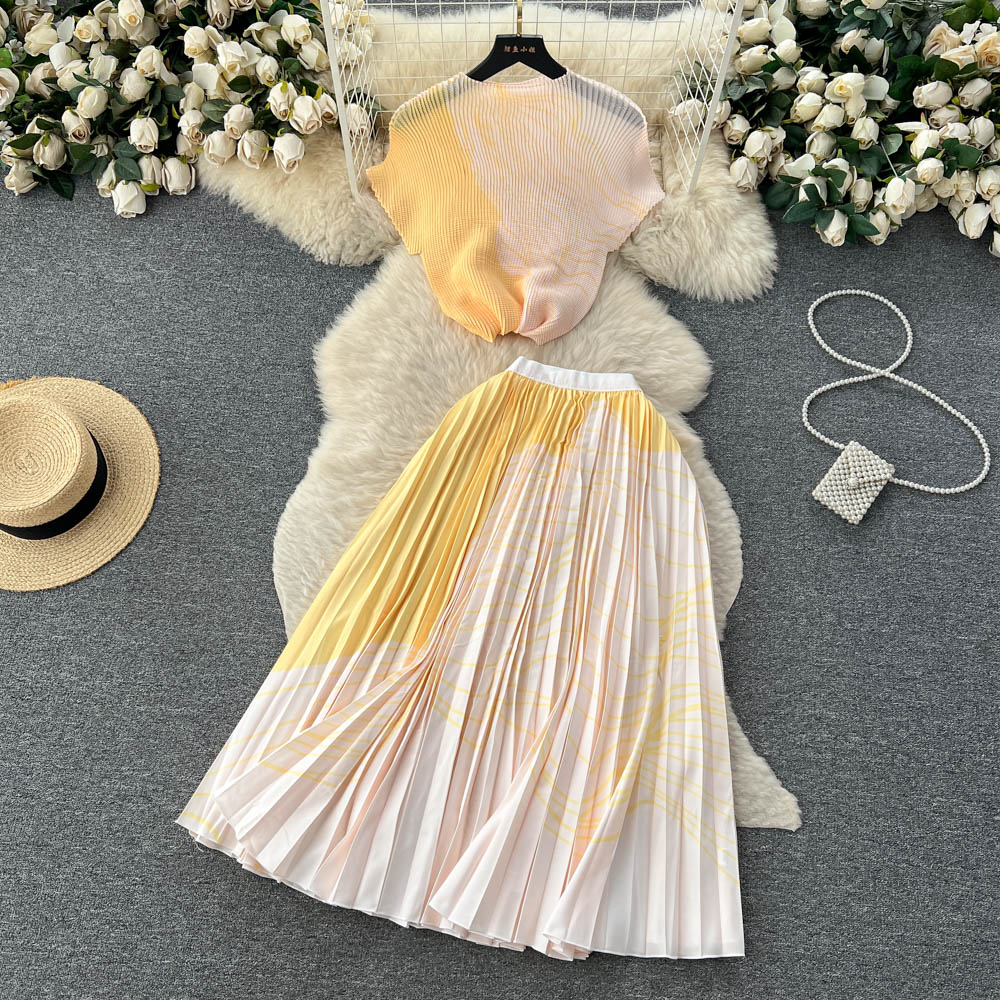 Top&Pleated Skirt Floral 2Pcs