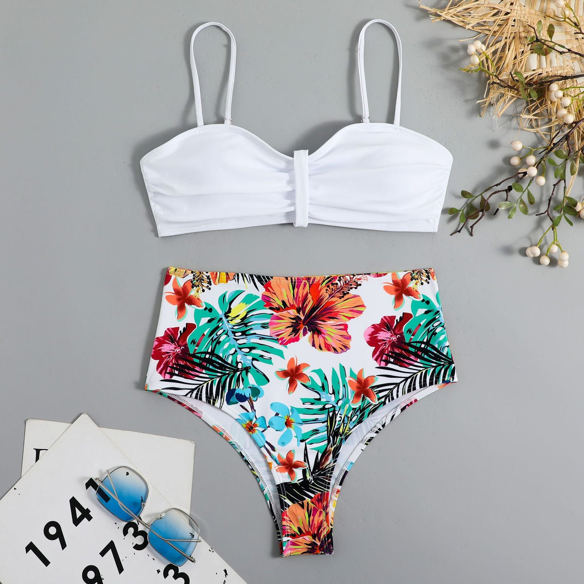 Printed High-waist Drawstring Tankini