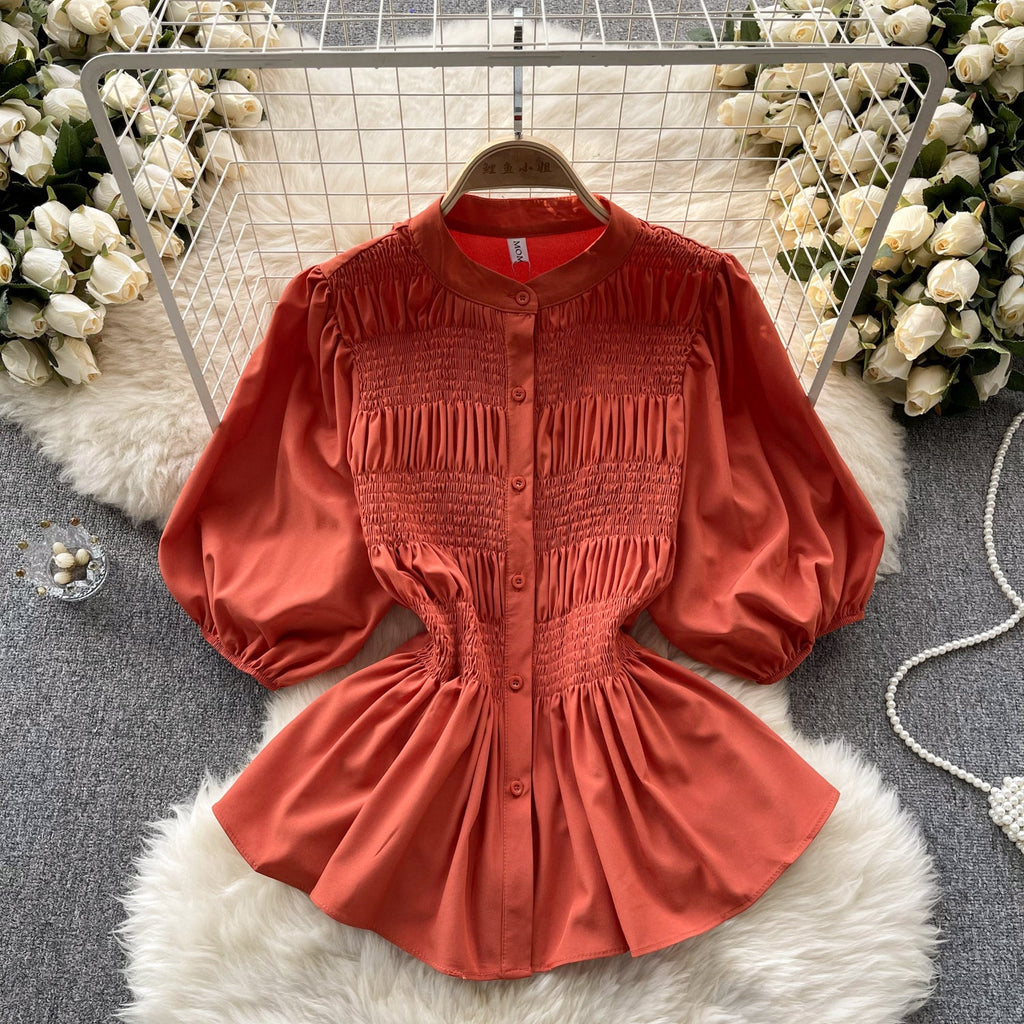 Niche Puffy Sleeve Pleated Shirt