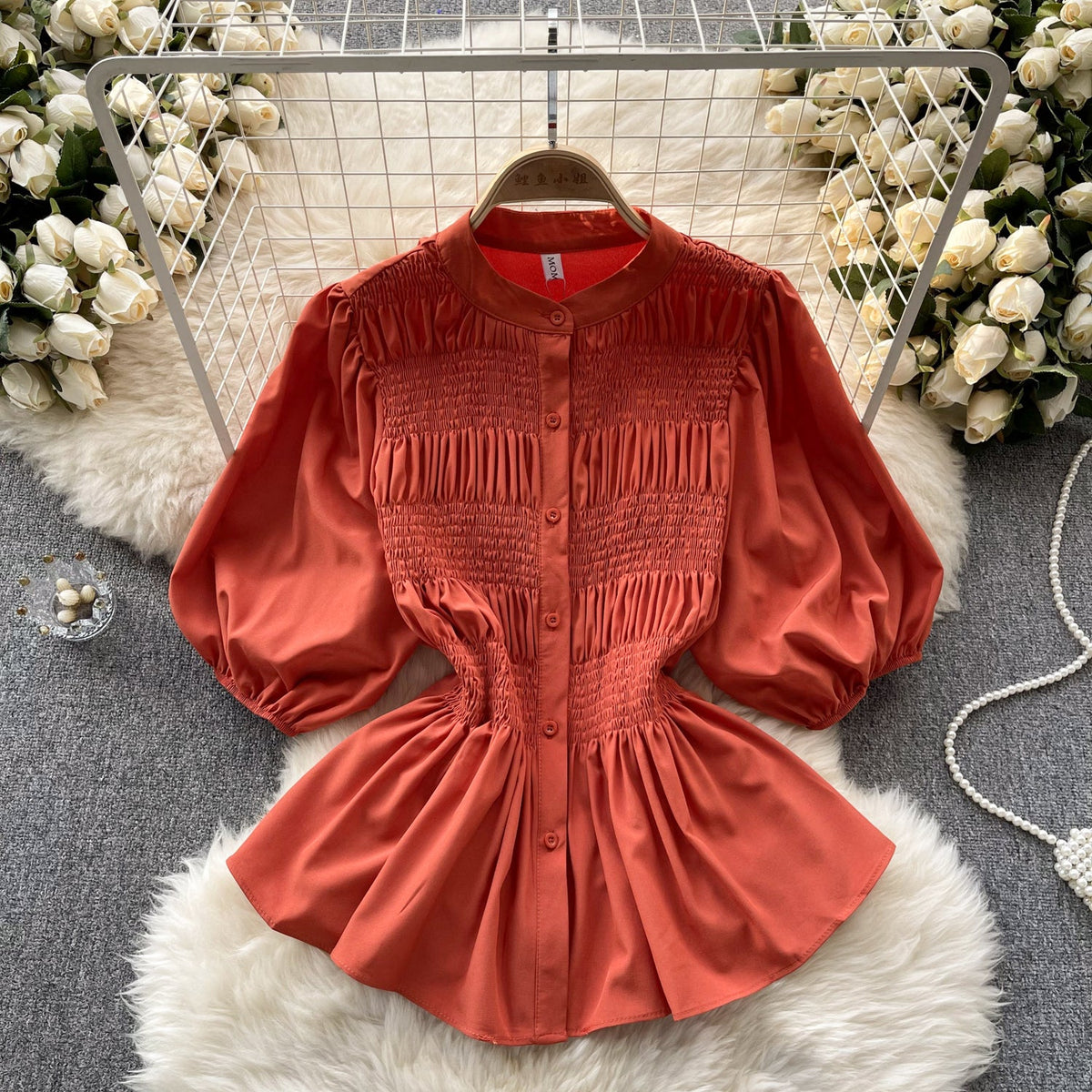 Niche Puffy Sleeve Pleated Shirt