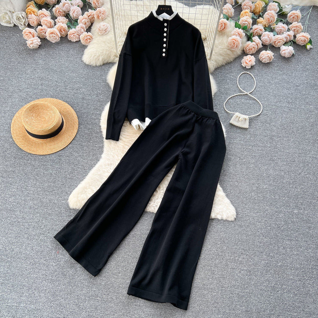 Color Blocking Jumper&Trousers Knitted 2Pcs