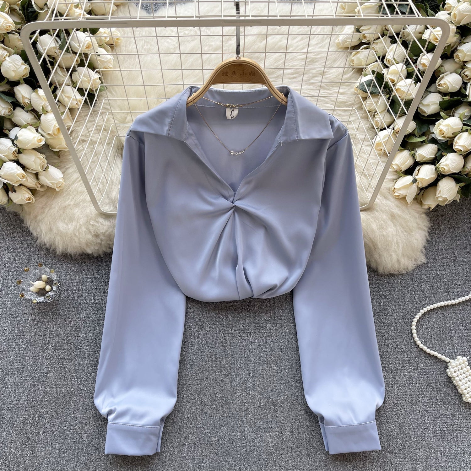 Elegant Solid Color Satin Shirt