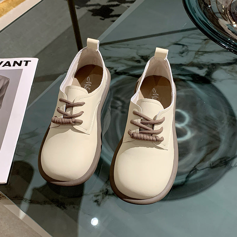 Round-toe Lace-up Flat Soft PU Shoes